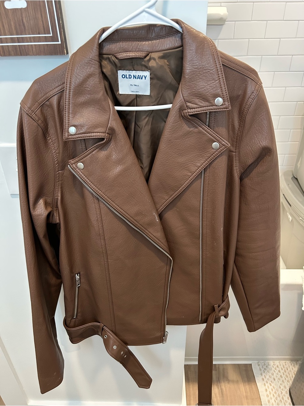Old Navy Brown Faux Leather Asymmetric Moto Jacket